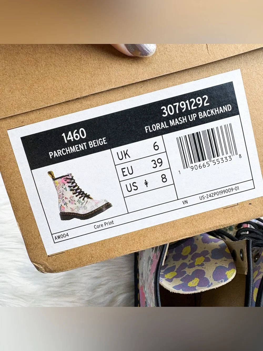Dr. Martens 1460 Floral Mash Up Backhand Lace Up Boot Leather Parchment Beige 8 - Picture 11 of 11